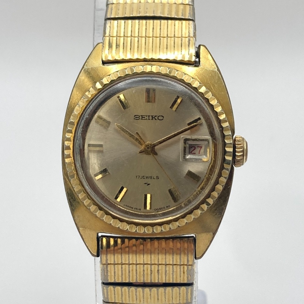 Vintage Seiko Women's Watch 23mm Gold Tone 2515-0030 Date Manual Wind Up 6.5"